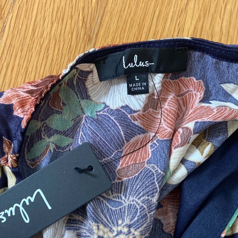 Lulu's Floral Long Sleeve Dress - Navy and Red - Picture 3 of 3